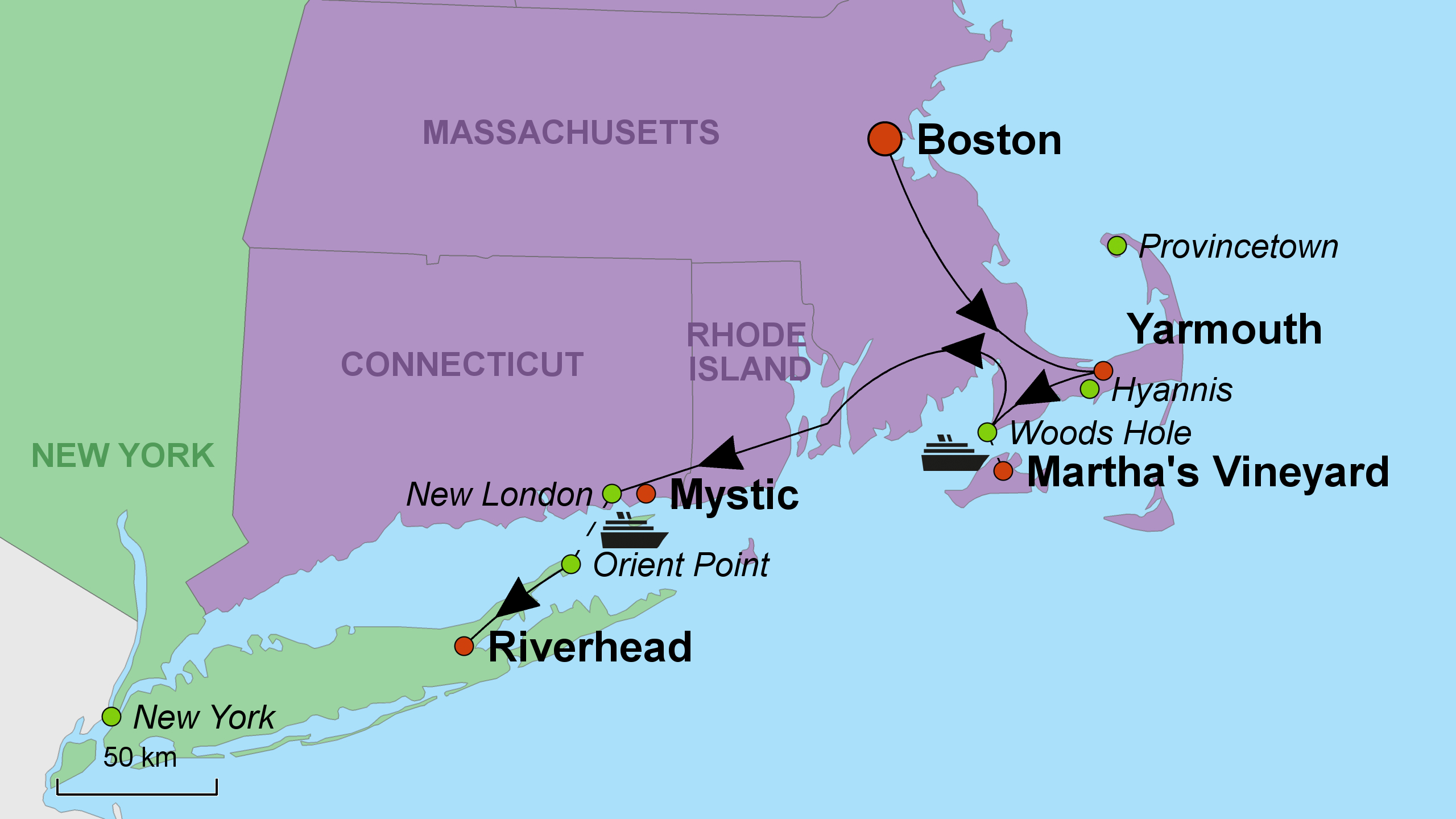 New York City To Boston Map United States Map